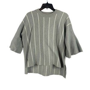 All:Row Gray & White 3/4 Bell Sleeve Striped Sweater, Size Small